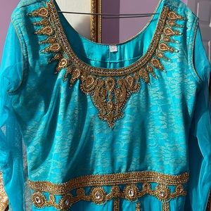 Blue & gold brand new 3-piece anarkali